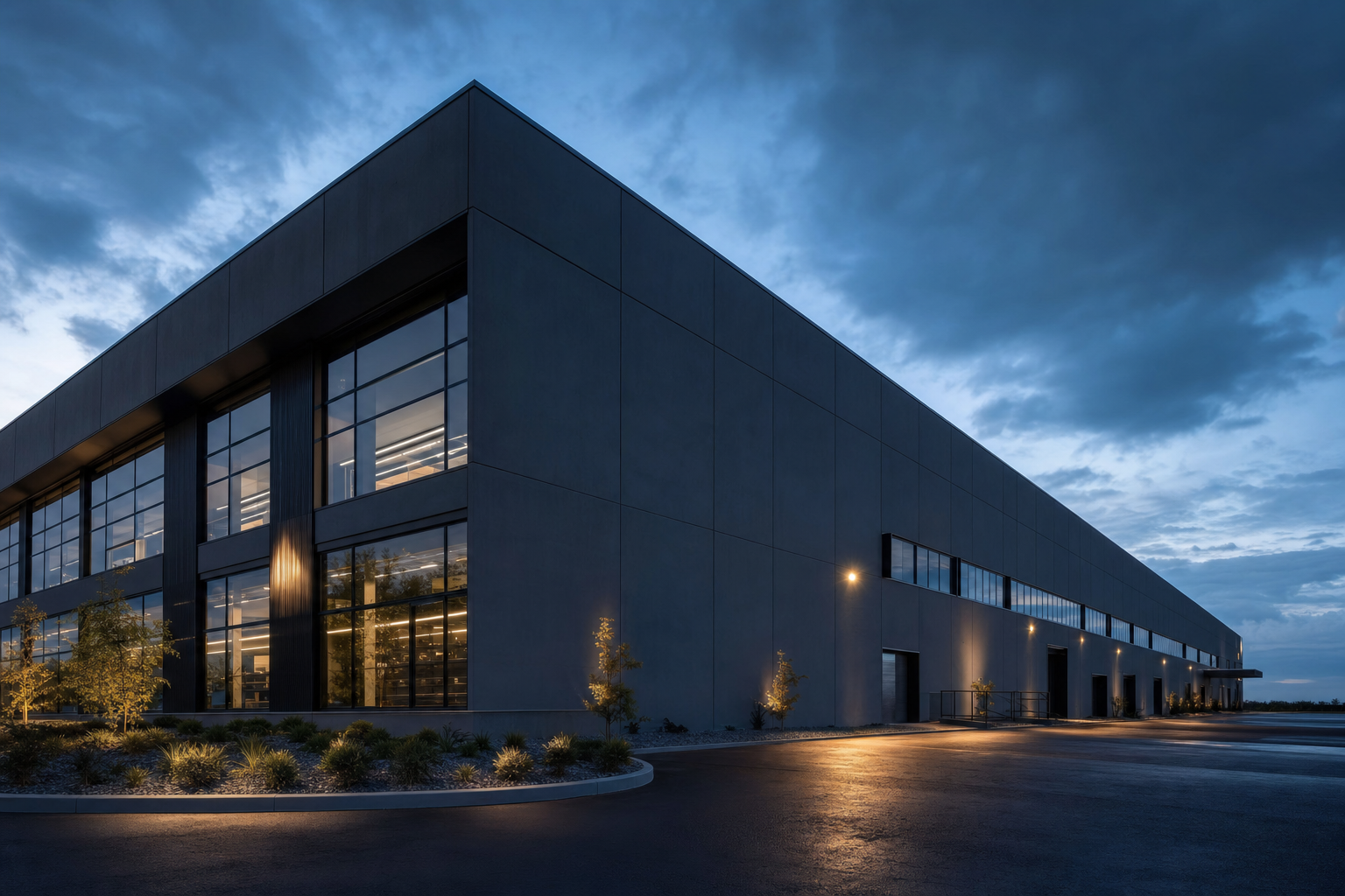 Close architectural detail of steel and concrete industrial construction